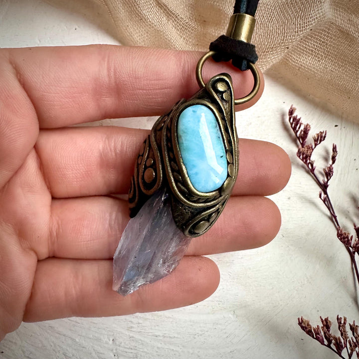 Blue Fluorite and Larimar Necklace - FairyGardenGlow