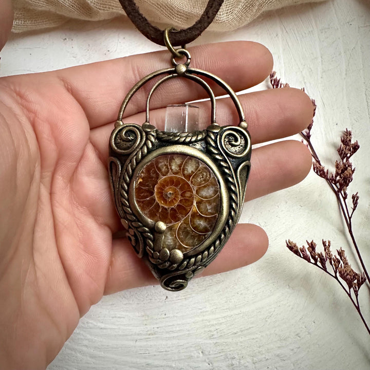Aquamarine Ammonite Pendant Necklace - FairyGardenGlow