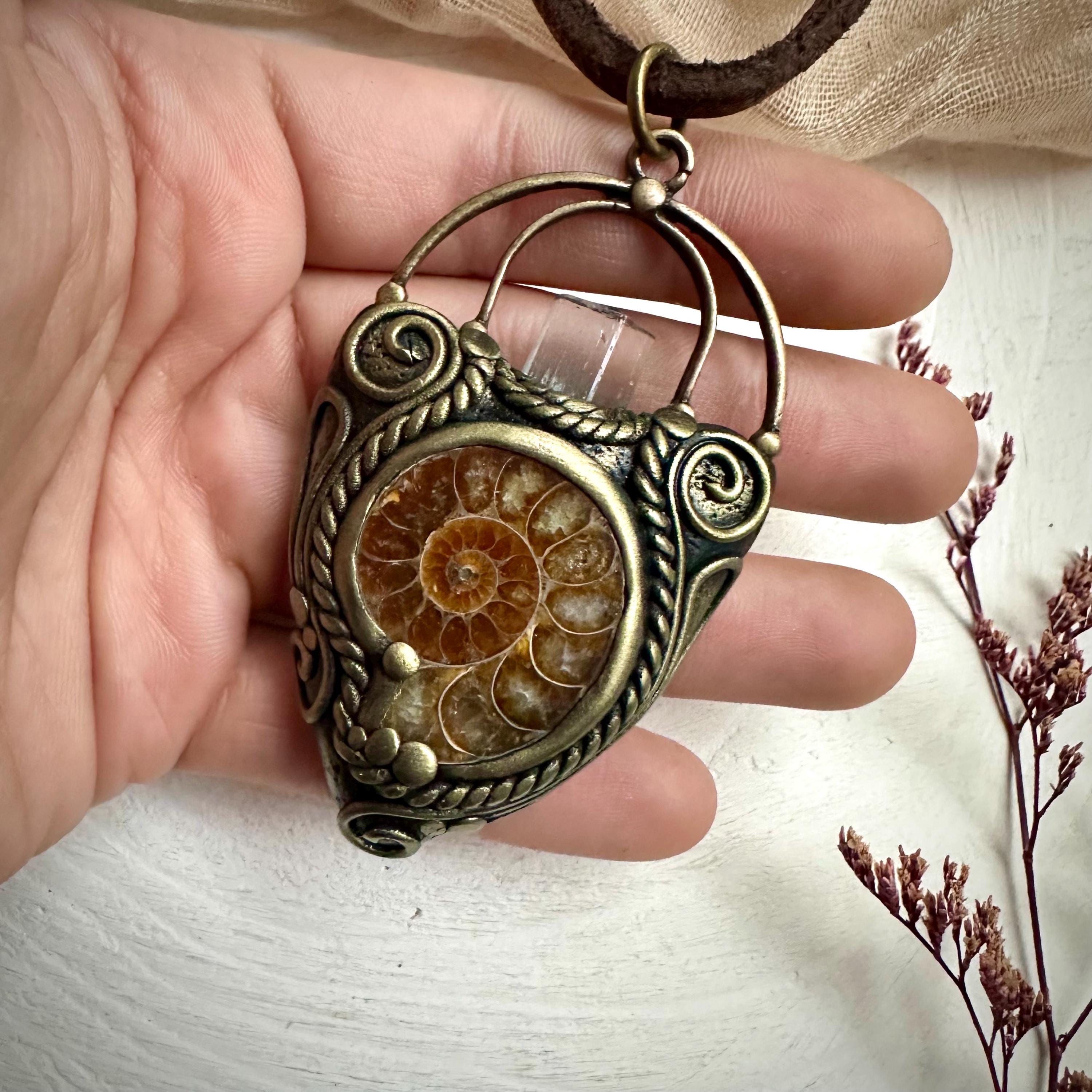 Aquamarine Ammonite Pendant Necklace - FairyGardenGlow