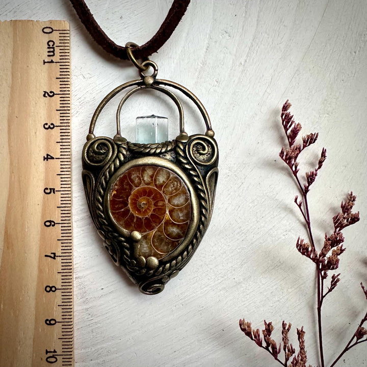 Aquamarine Ammonite Pendant Necklace - FairyGardenGlow