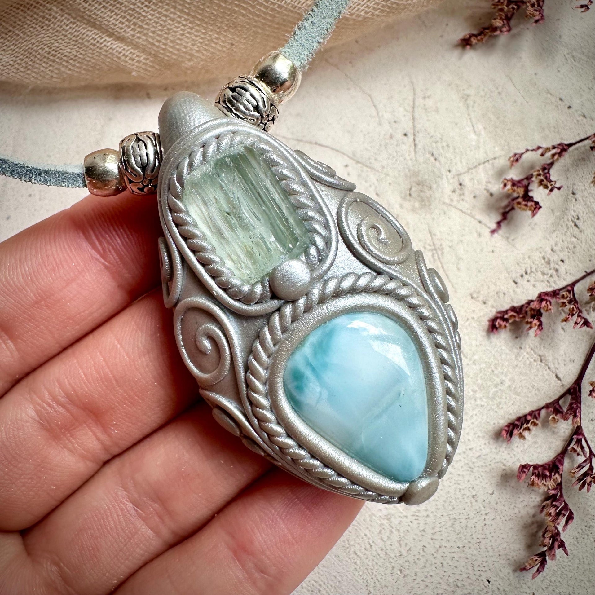 Aquamarine and Larimar Necklace - FairyGardenGlow