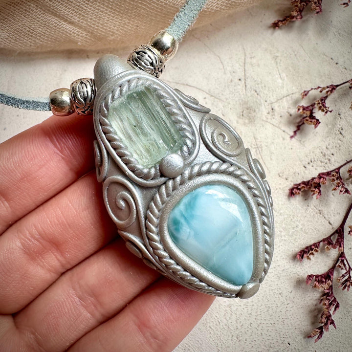 Aquamarine and Larimar Necklace - FairyGardenGlow
