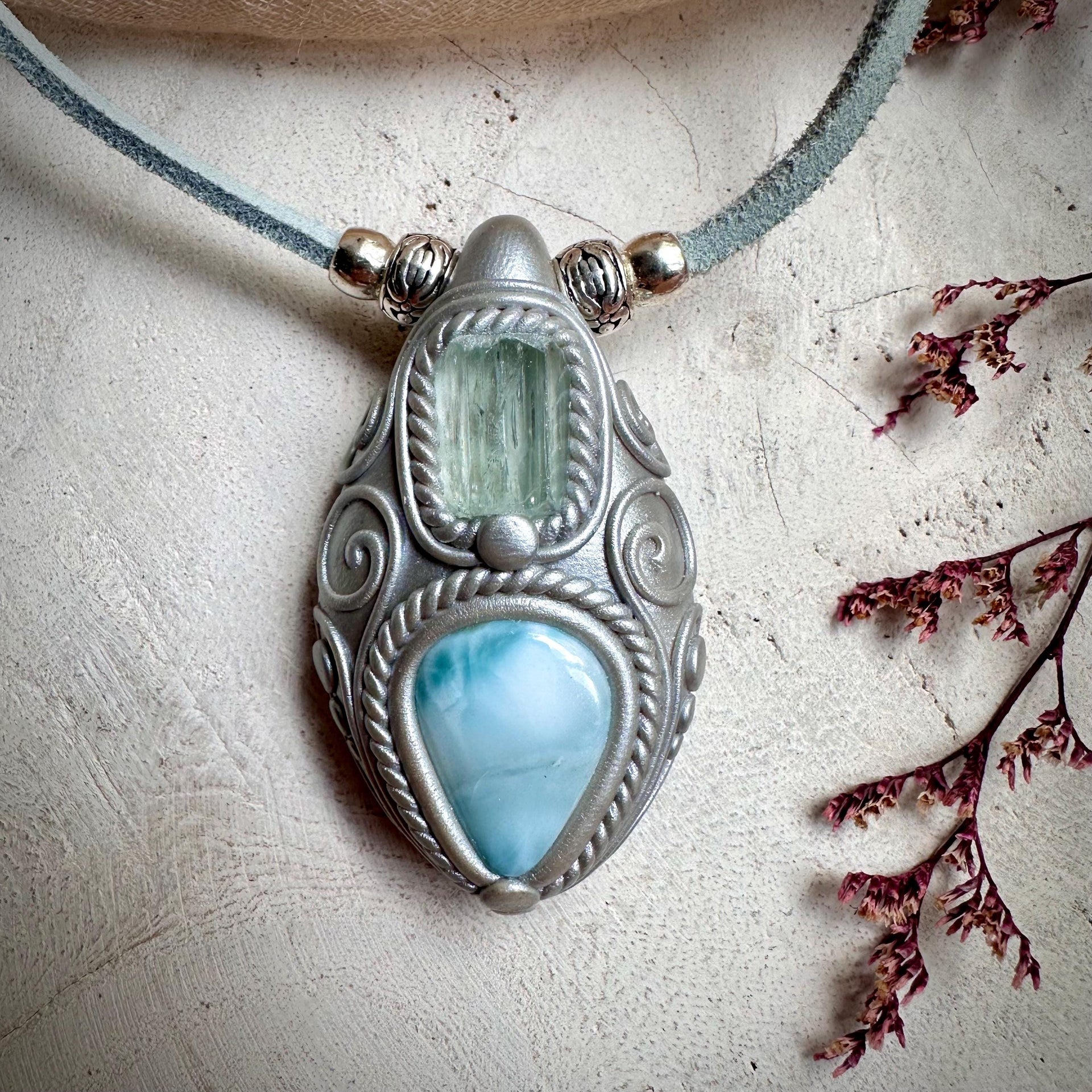 Aquamarine and Larimar Necklace - FairyGardenGlow