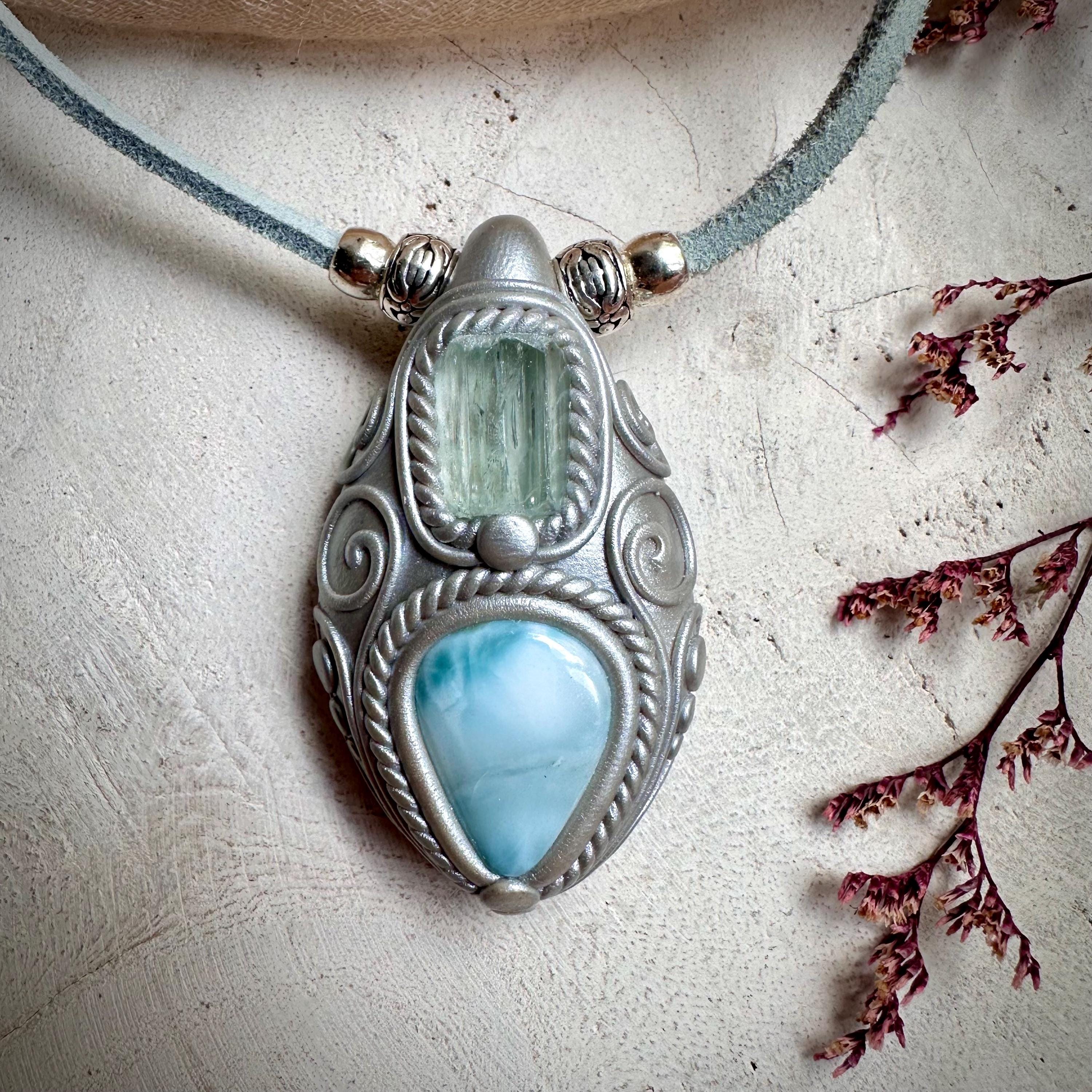 Aquamarine and Larimar Necklace - FairyGardenGlow