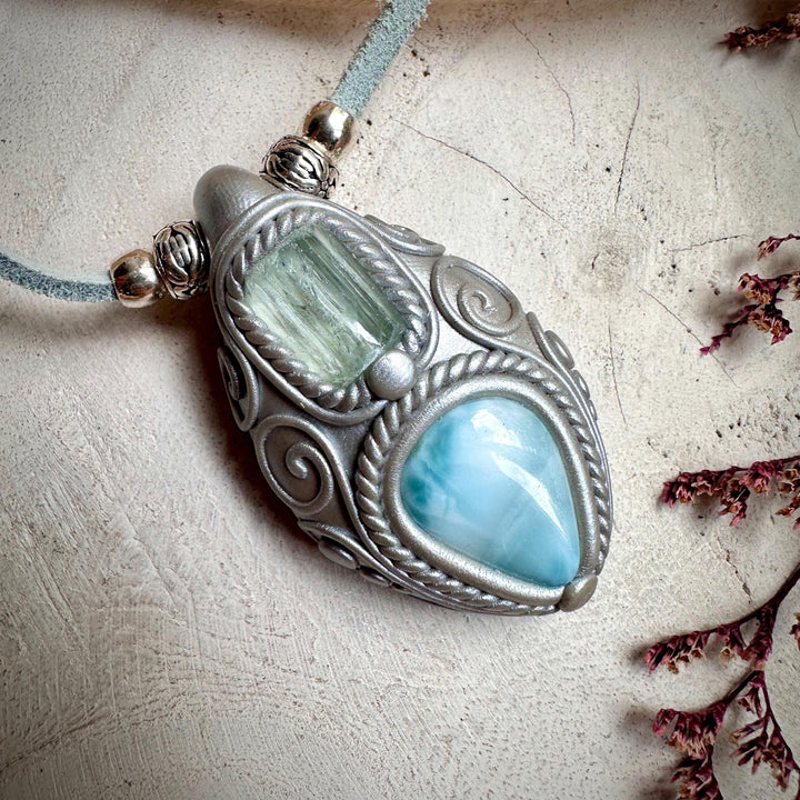 Aquamarine and Larimar Necklace - FairyGardenGlow