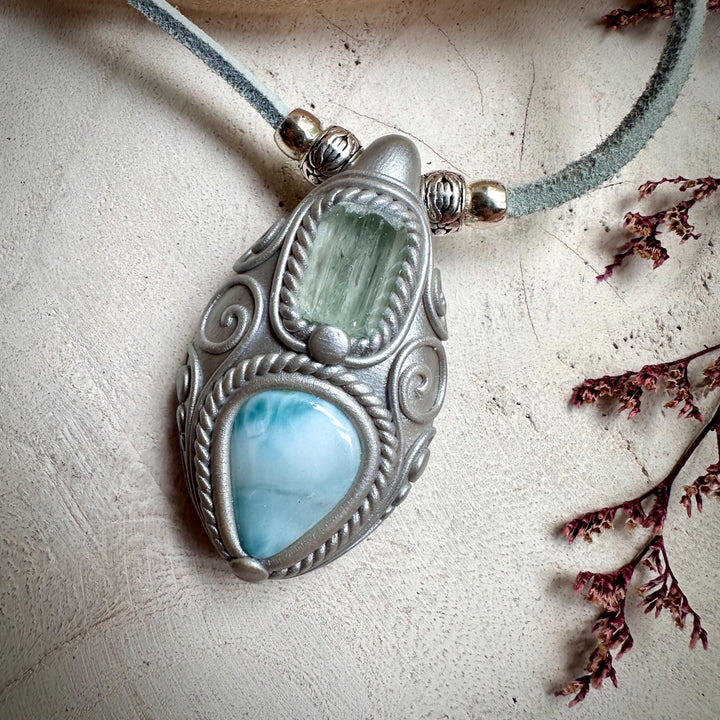 Aquamarine and Larimar Necklace - FairyGardenGlow