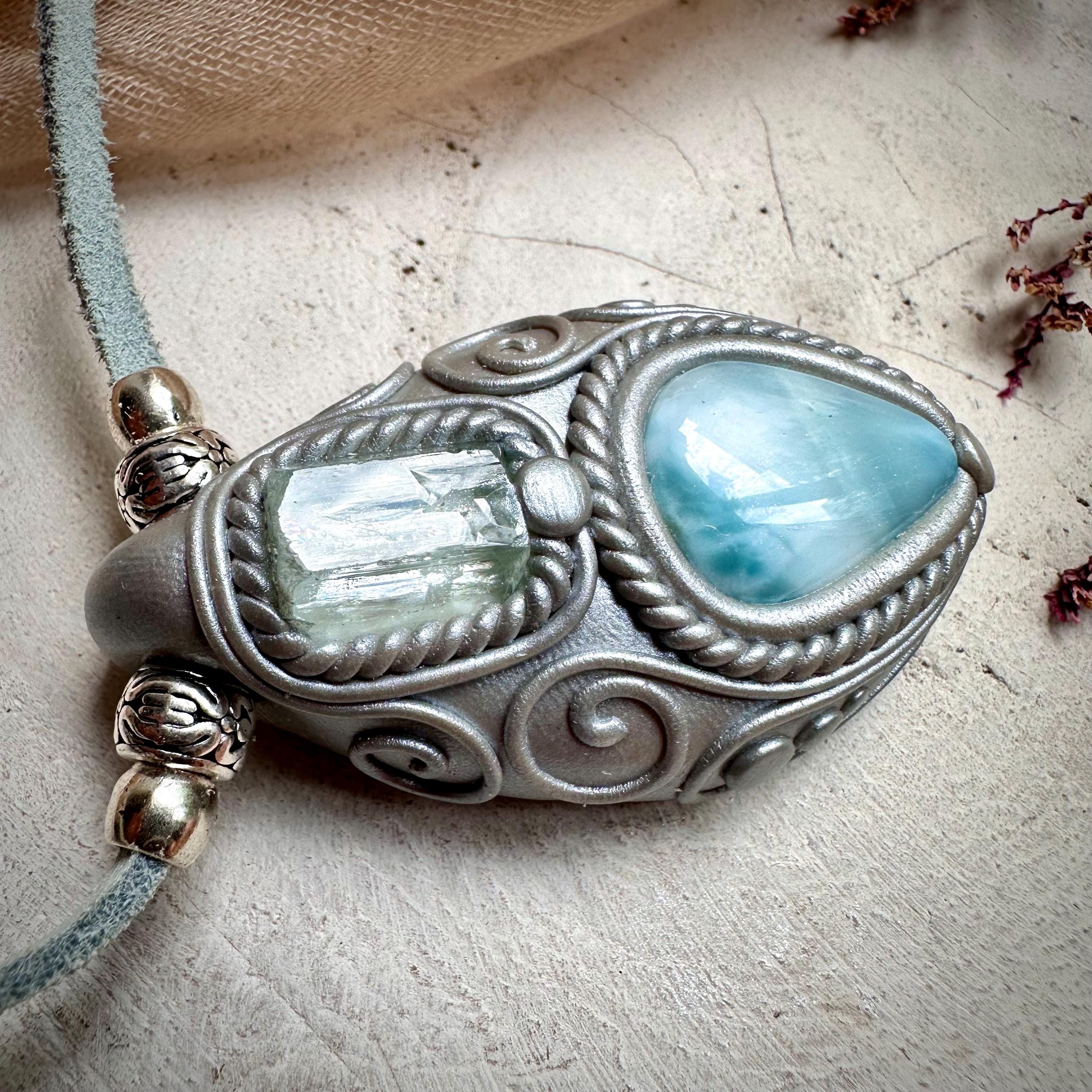 Aquamarine and Larimar Necklace - FairyGardenGlow