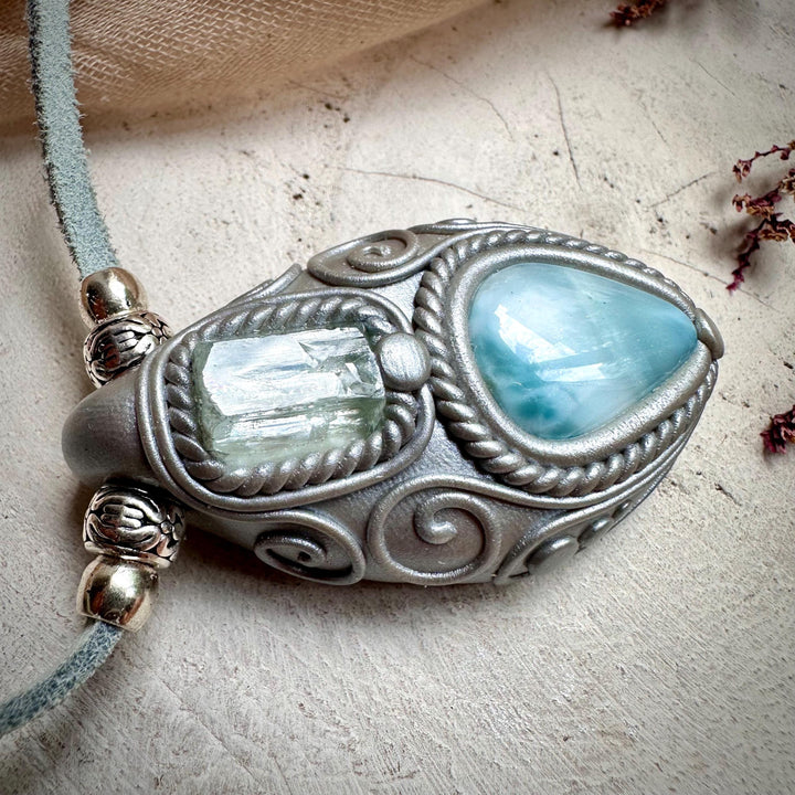 Aquamarine and Larimar Necklace - FairyGardenGlow