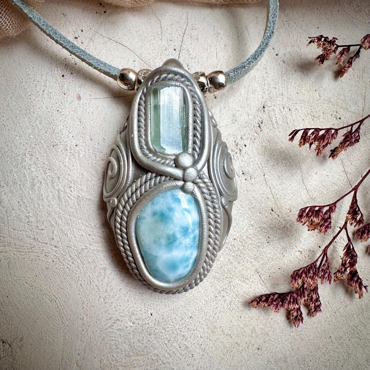 Aquamarine and Larimar Necklace - FairyGardenGlow