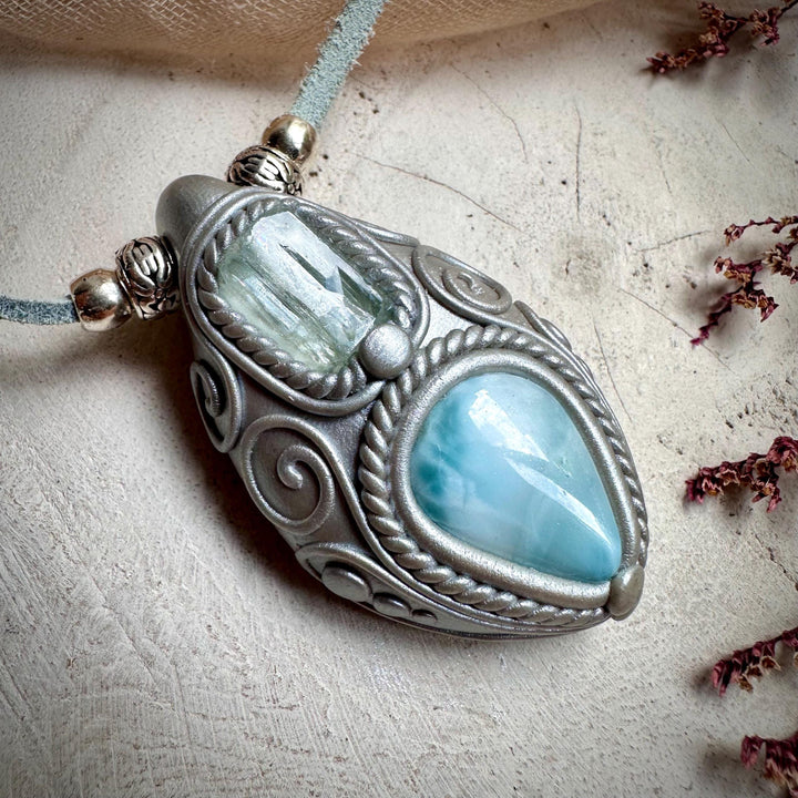 Aquamarine and Larimar Necklace - FairyGardenGlow