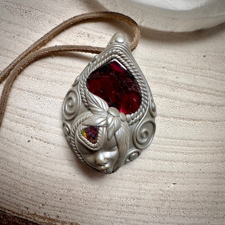 Bi Color Tourmaline and Boulder Opal Goddess Necklace - FairyGardenGlow