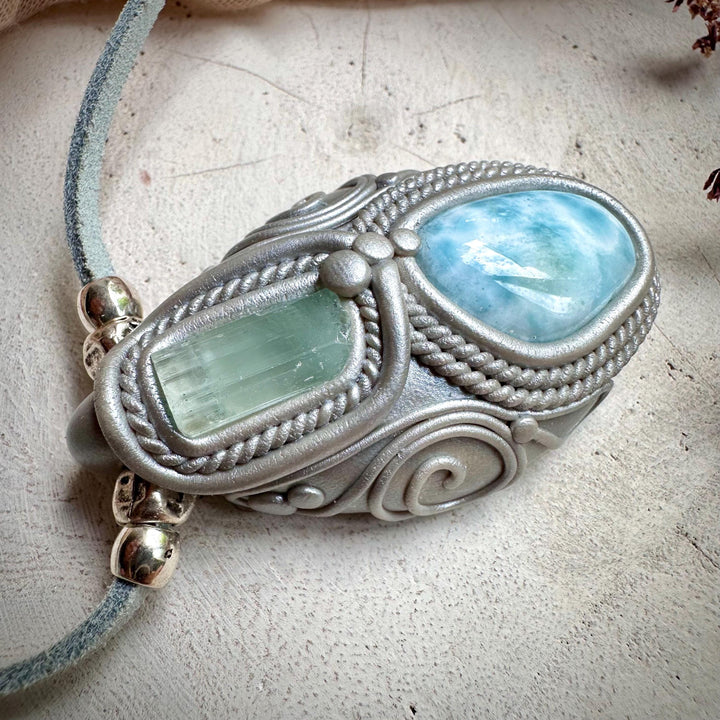 Aquamarine and Larimar Necklace - FairyGardenGlow