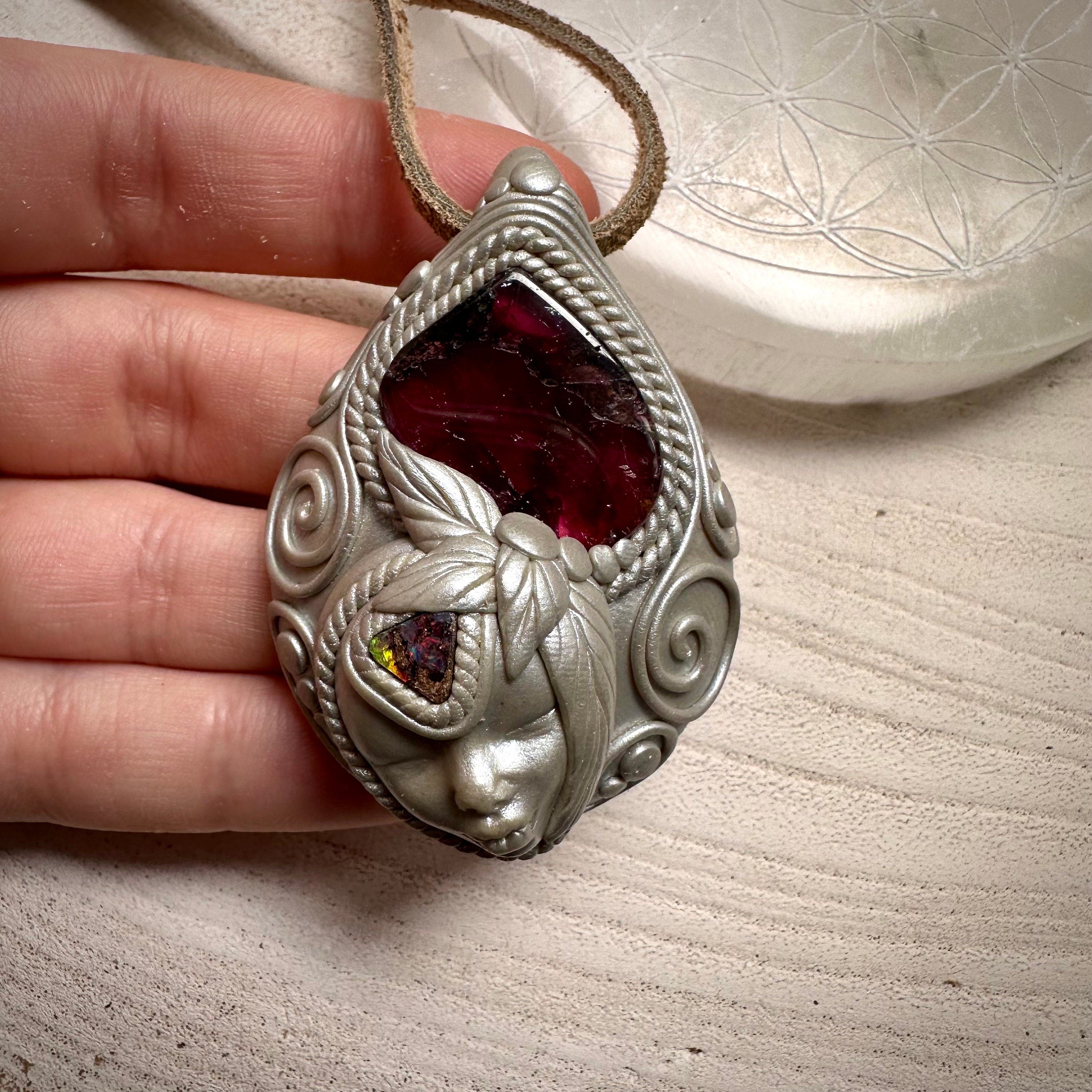 Bi Color Tourmaline and Boulder Opal Goddess Necklace - FairyGardenGlow