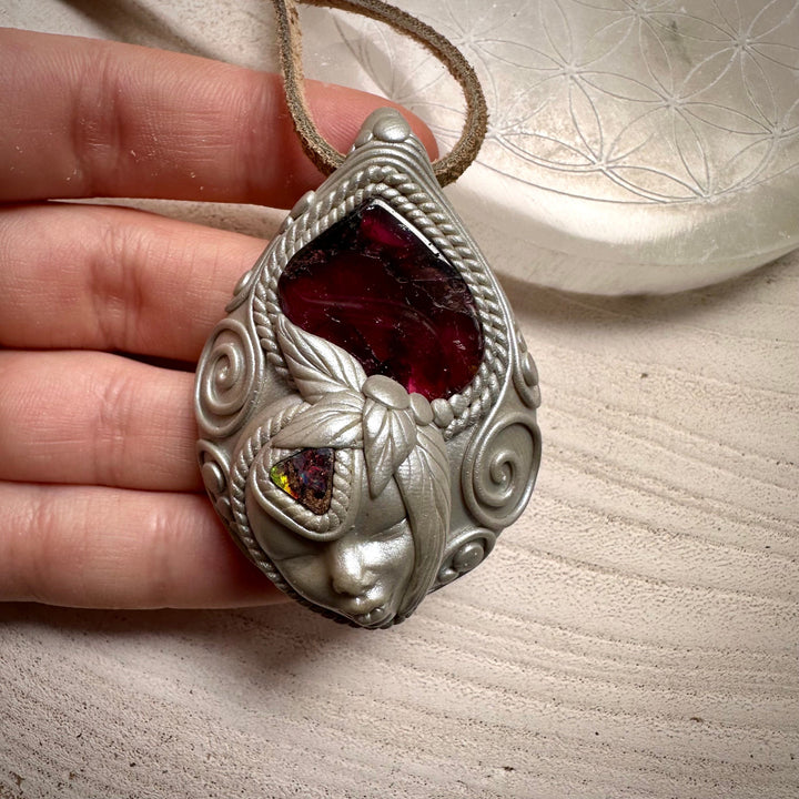 Bi Color Tourmaline and Boulder Opal Goddess Necklace - FairyGardenGlow