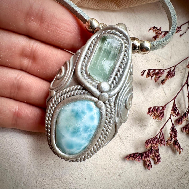 Aquamarine and Larimar Necklace - FairyGardenGlow