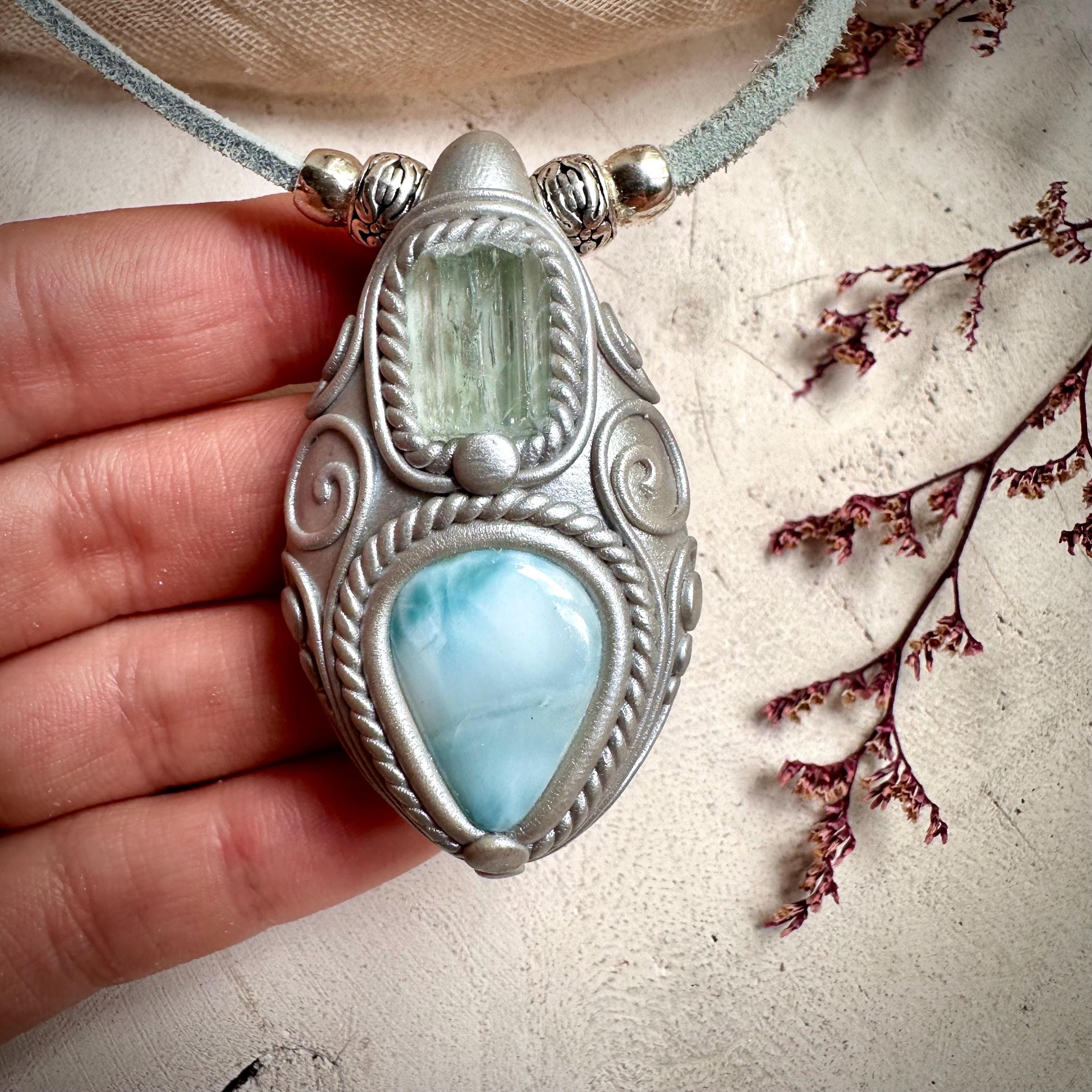 Aquamarine and Larimar Necklace - FairyGardenGlow