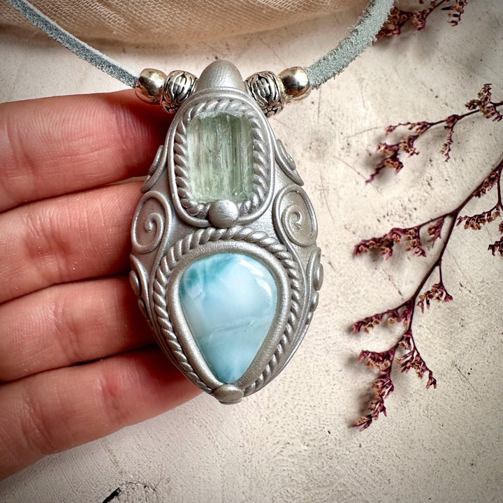 Aquamarine and Larimar Necklace - FairyGardenGlow