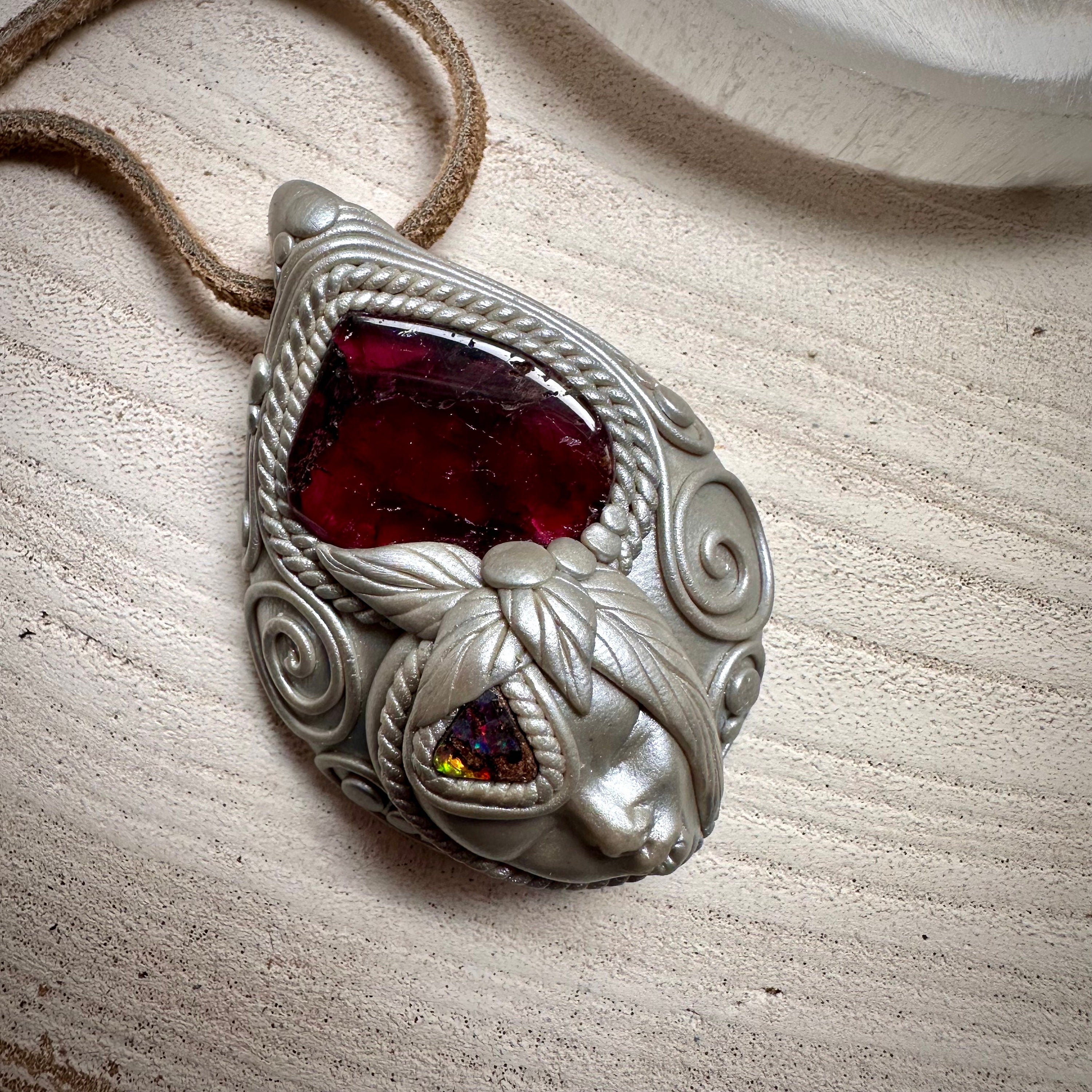 Bi Color Tourmaline and Boulder Opal Goddess Necklace - FairyGardenGlow