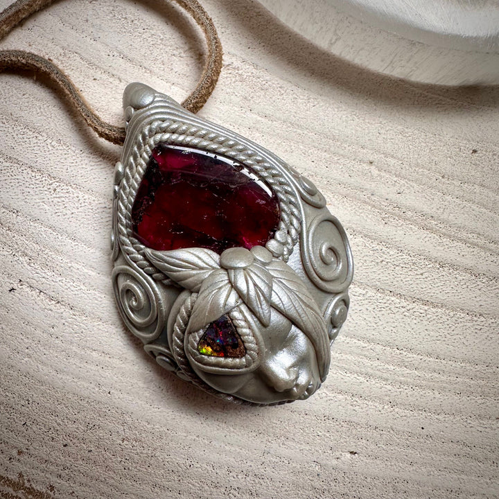 Bi Color Tourmaline and Boulder Opal Goddess Necklace - FairyGardenGlow