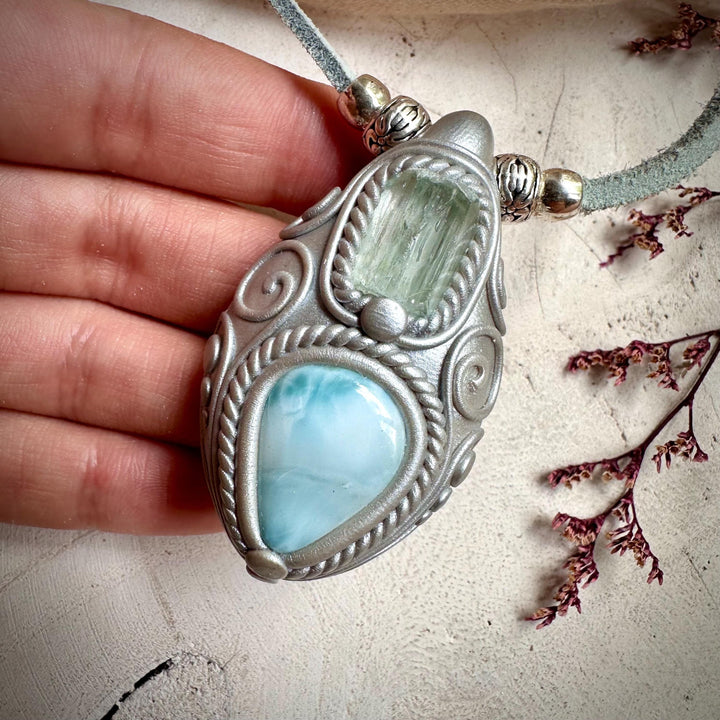 Aquamarine and Larimar Necklace - FairyGardenGlow