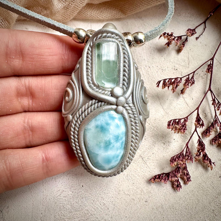 Aquamarine and Larimar Necklace - FairyGardenGlow