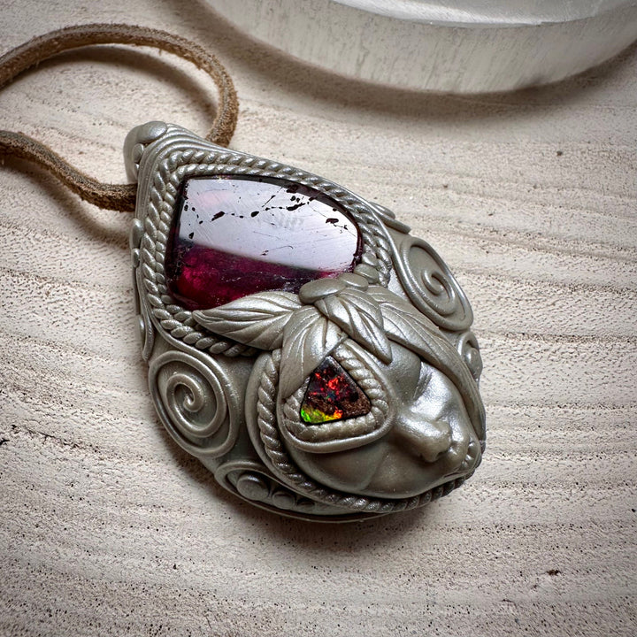 Bi Color Tourmaline and Boulder Opal Goddess Necklace - FairyGardenGlow