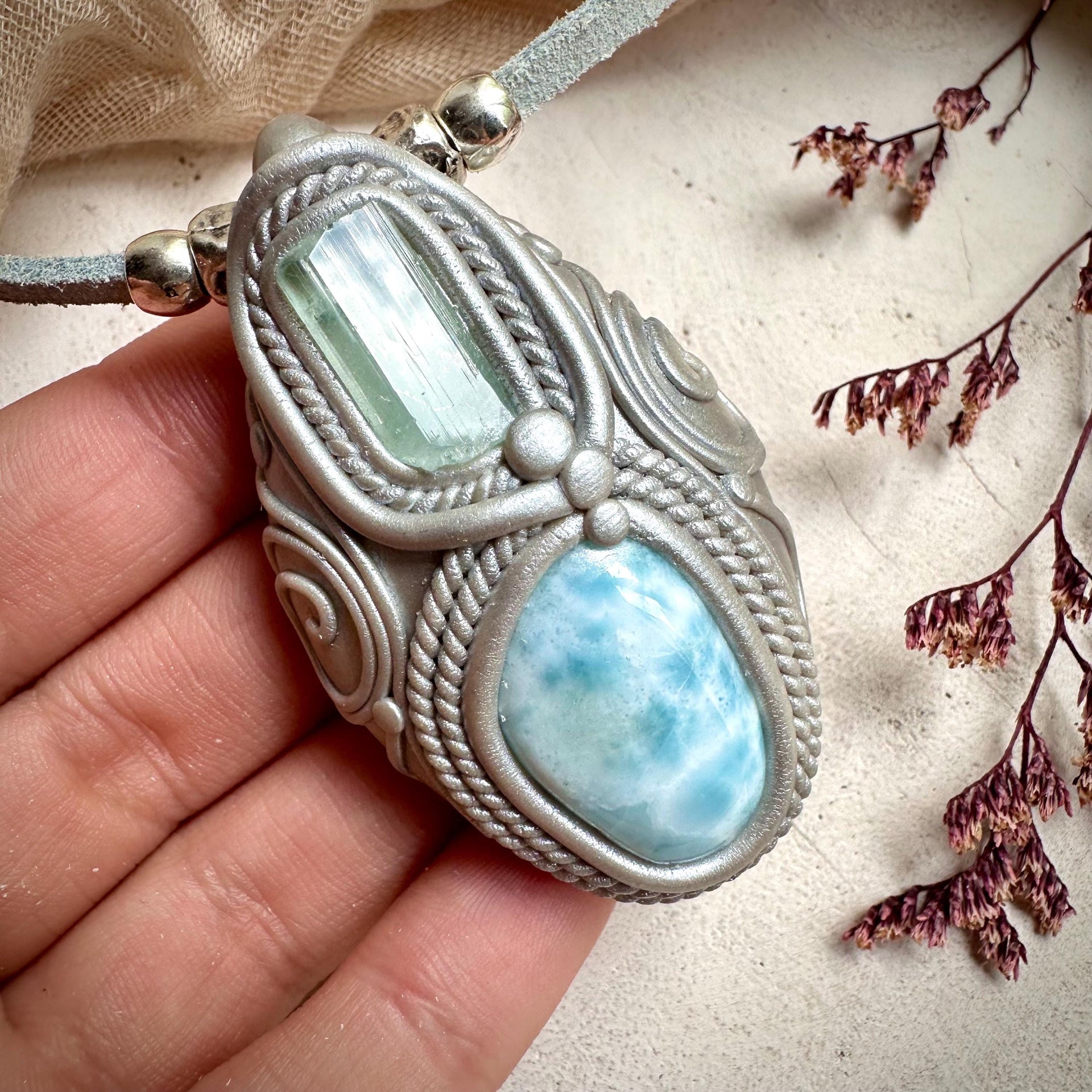 Aquamarine and Larimar Necklace - FairyGardenGlow