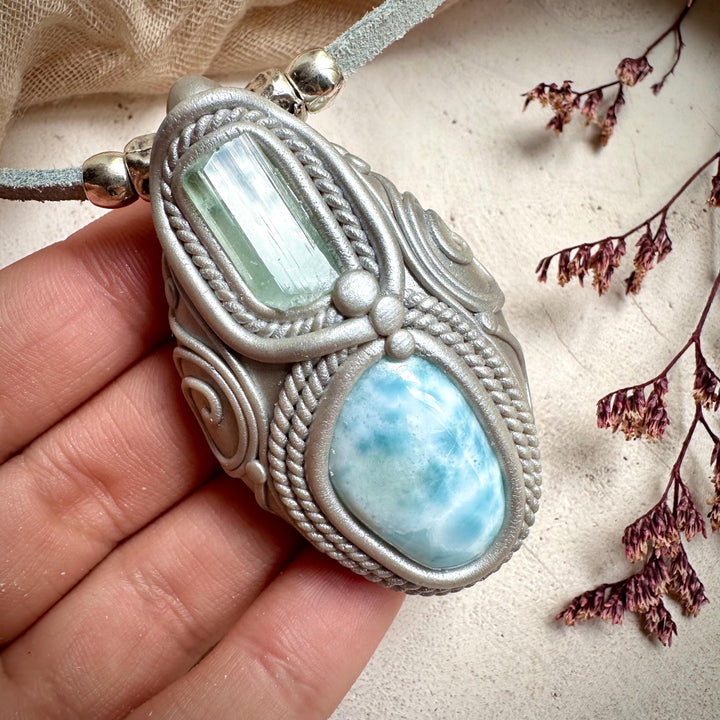 Aquamarine and Larimar Necklace - FairyGardenGlow