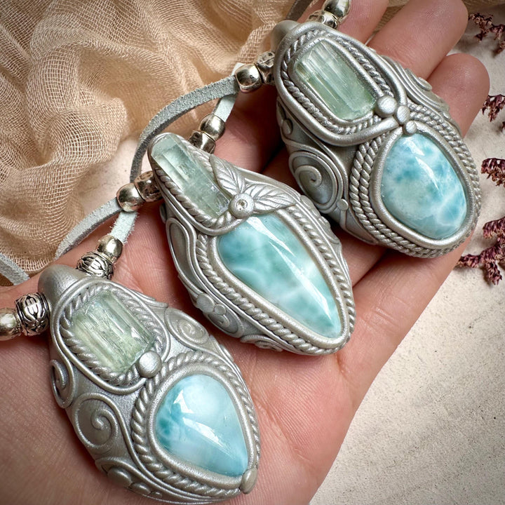 Aquamarine and Larimar Necklace - FairyGardenGlow