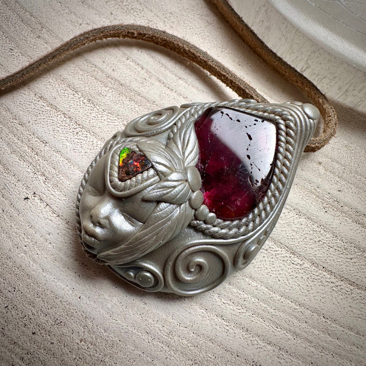 Bi Color Tourmaline and Boulder Opal Goddess Necklace - FairyGardenGlow