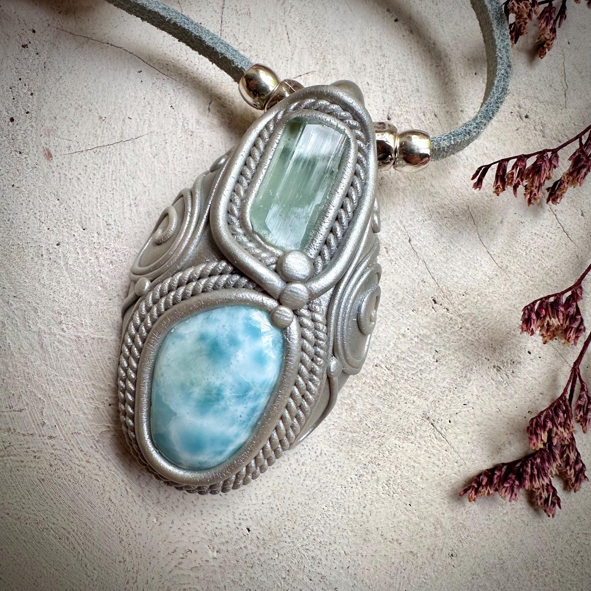 Aquamarine and Larimar Necklace - FairyGardenGlow