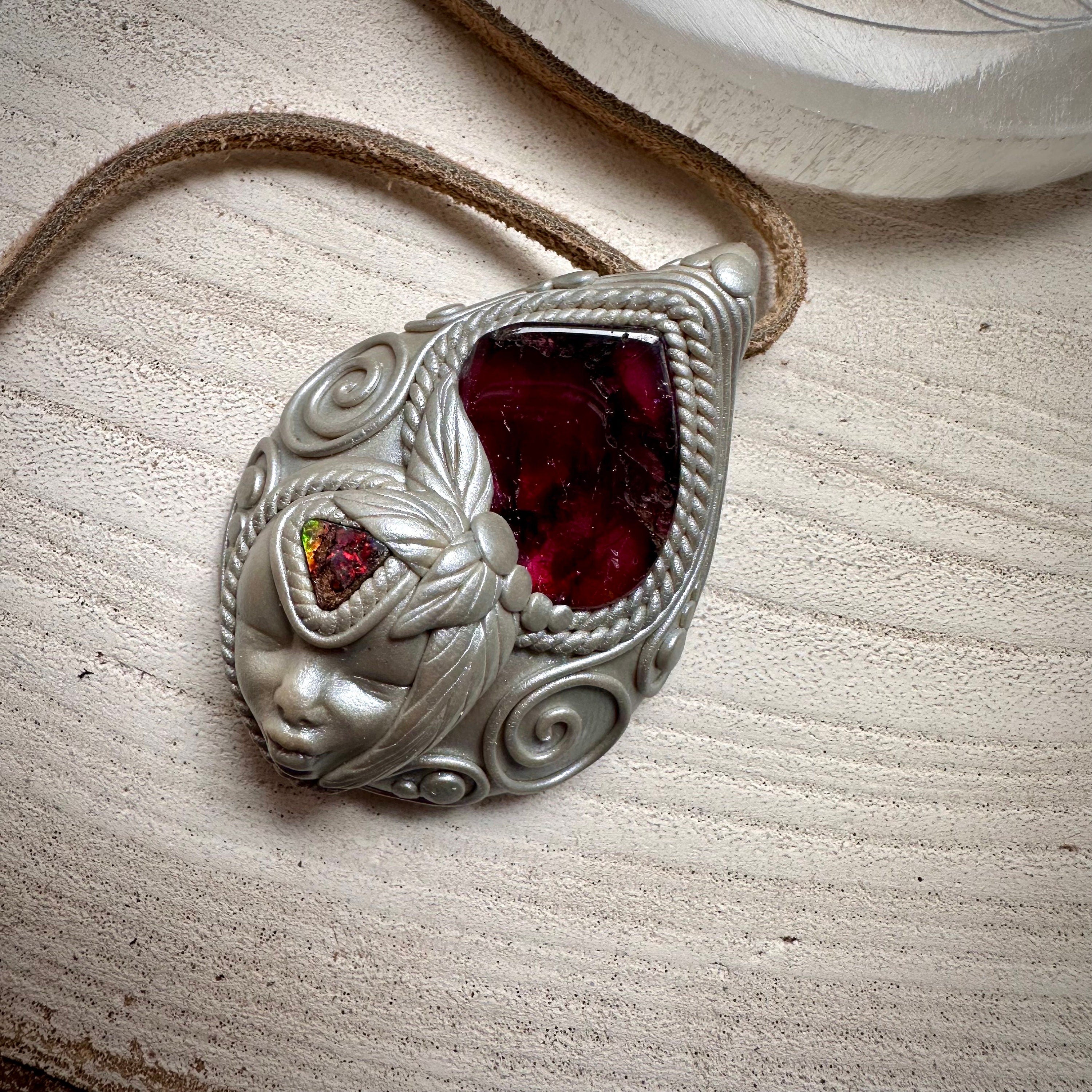 Bi Color Tourmaline and Boulder Opal Goddess Necklace - FairyGardenGlow