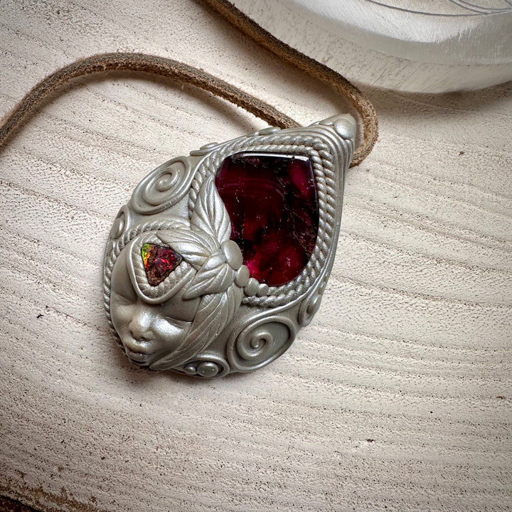 Bi Color Tourmaline and Boulder Opal Goddess Necklace - FairyGardenGlow