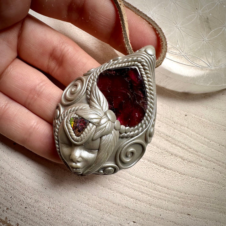 Bi Color Tourmaline and Boulder Opal Goddess Necklace - FairyGardenGlow