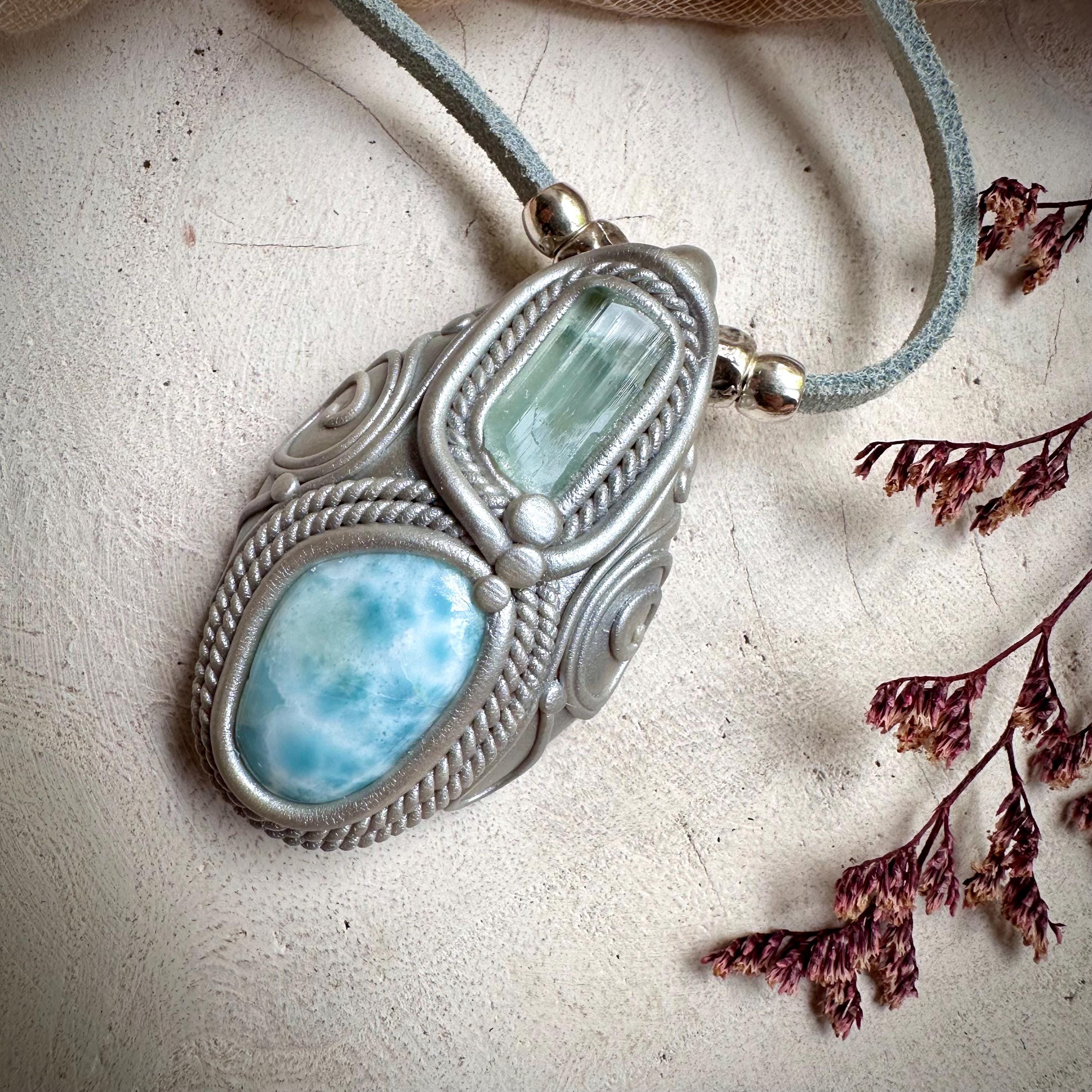 Aquamarine and Larimar Necklace - FairyGardenGlow