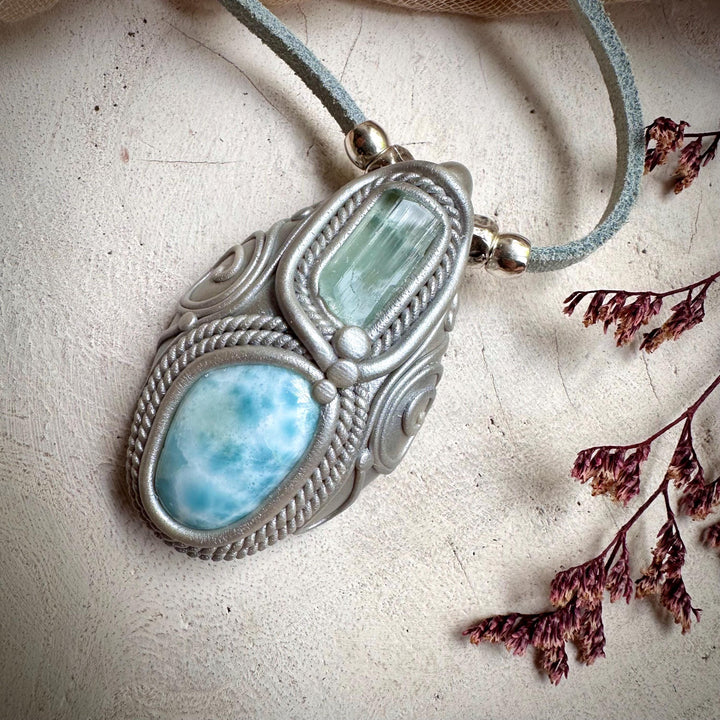 Aquamarine and Larimar Necklace - FairyGardenGlow
