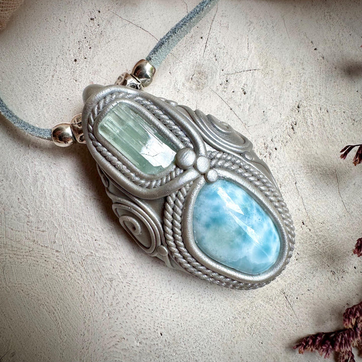 Aquamarine and Larimar Necklace - FairyGardenGlow