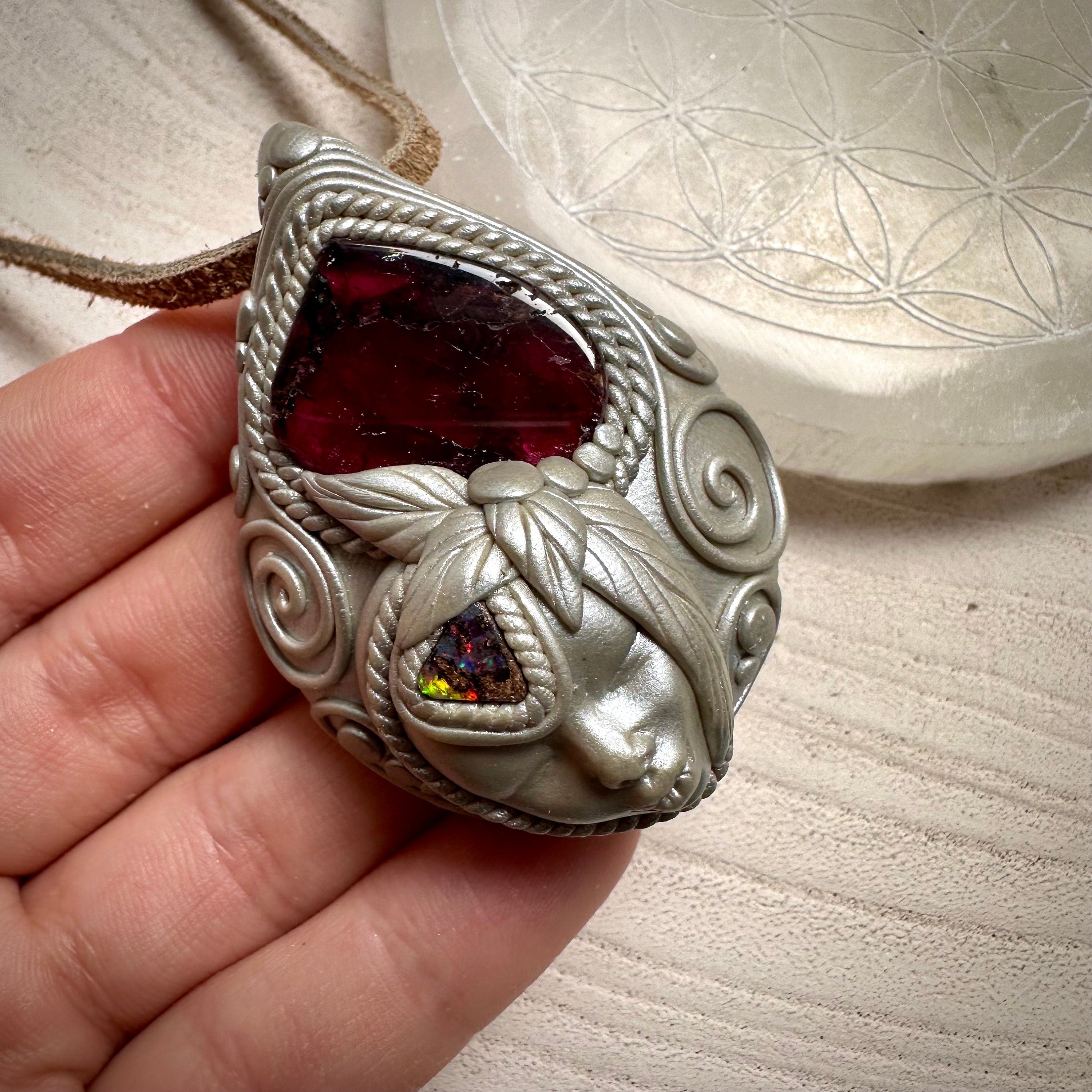 Bi Color Tourmaline and Boulder Opal Goddess Necklace - FairyGardenGlow