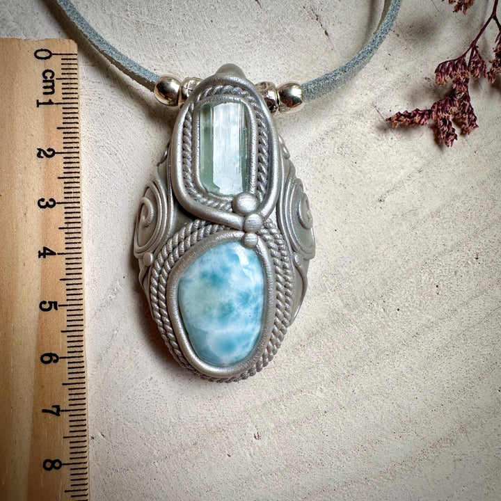 Aquamarine and Larimar Necklace - FairyGardenGlow
