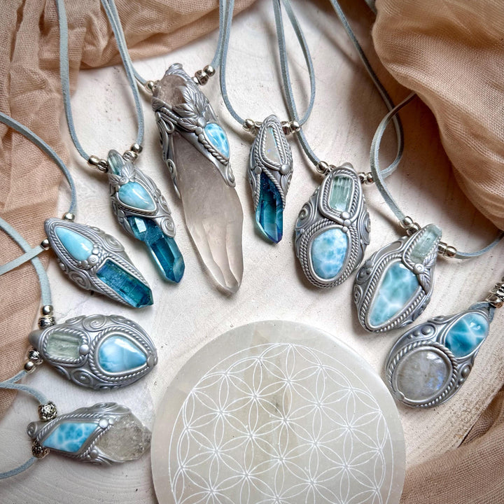 Aquamarine and Larimar Necklace - FairyGardenGlow