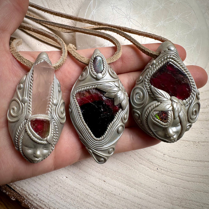 Bi Color Tourmaline and Boulder Opal Goddess Necklace - FairyGardenGlow