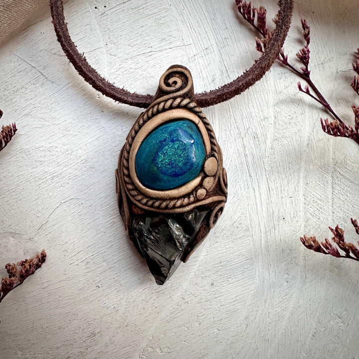 Shungite and Azurite Malachite Pendant Necklace - FairyGardenGlow