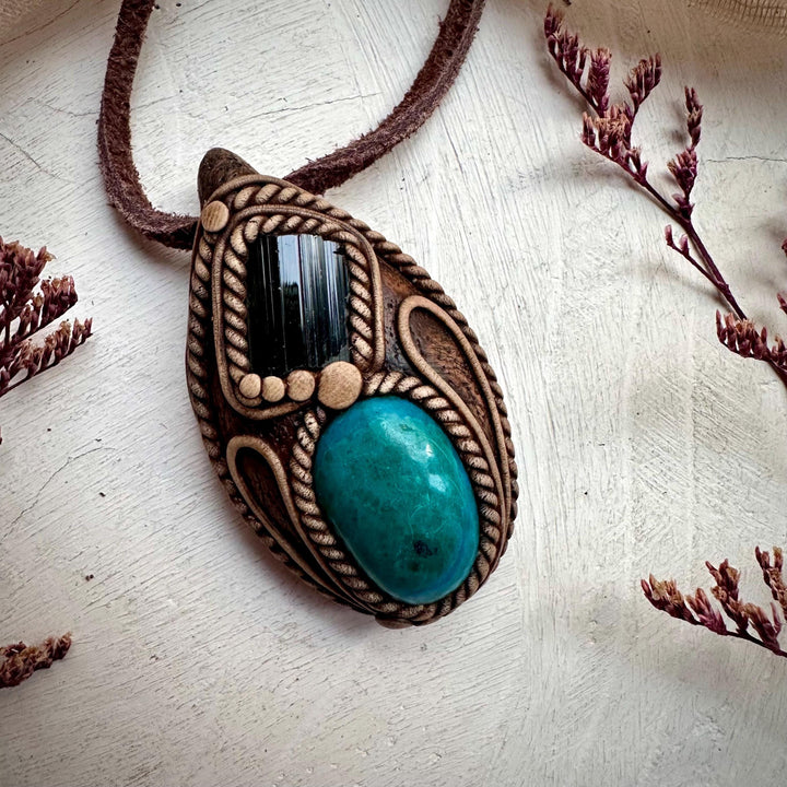 Atacama Opal and Green Tourmaline Pendant Necklace - FairyGardenGlow
