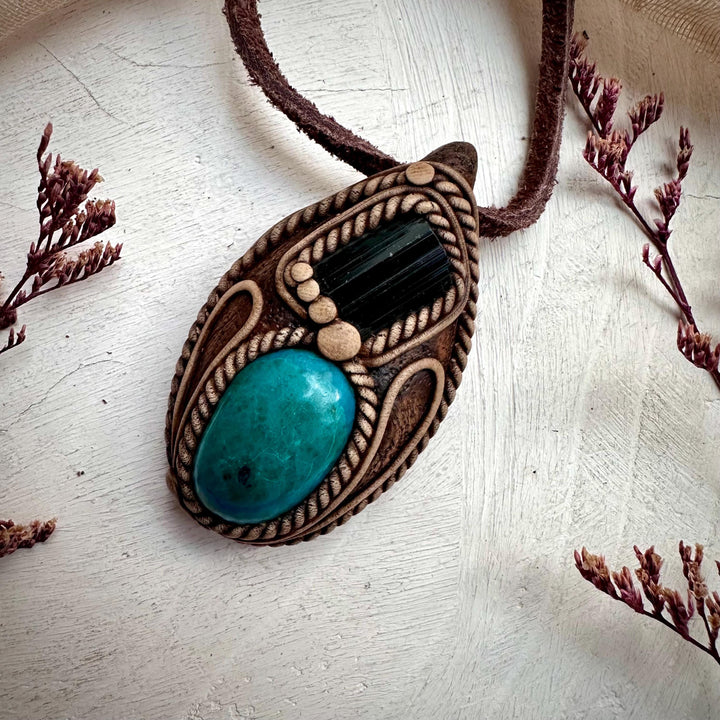 Atacama Opal and Green Tourmaline Pendant Necklace - FairyGardenGlow