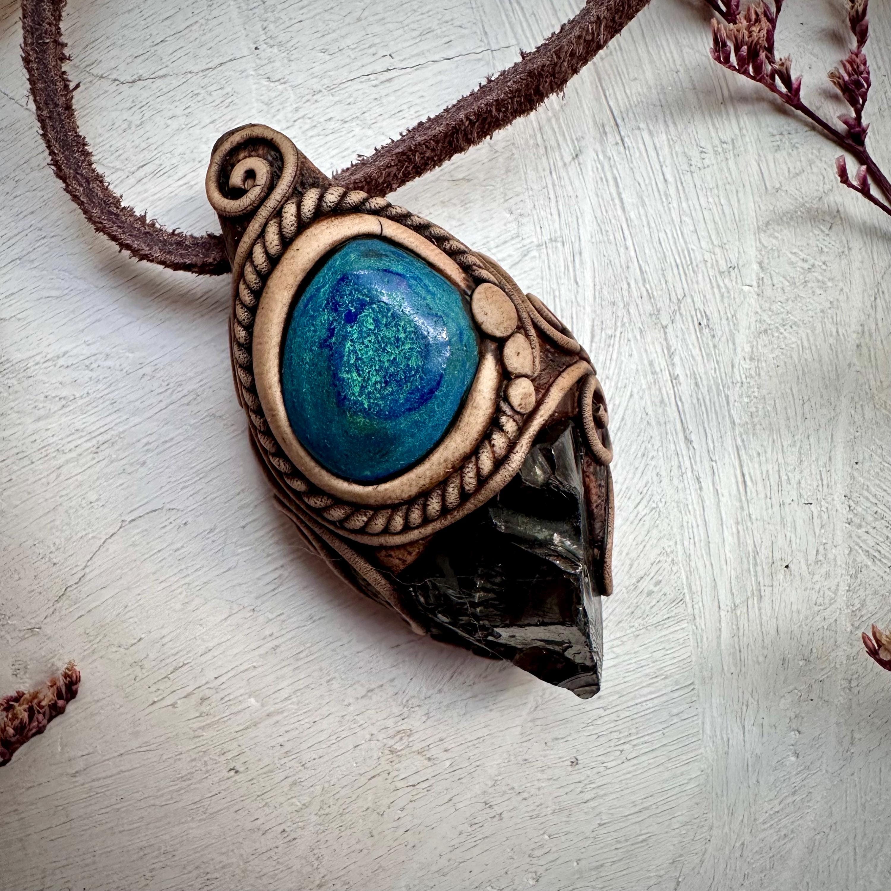 Shungite and Azurite Malachite Pendant Necklace - FairyGardenGlow
