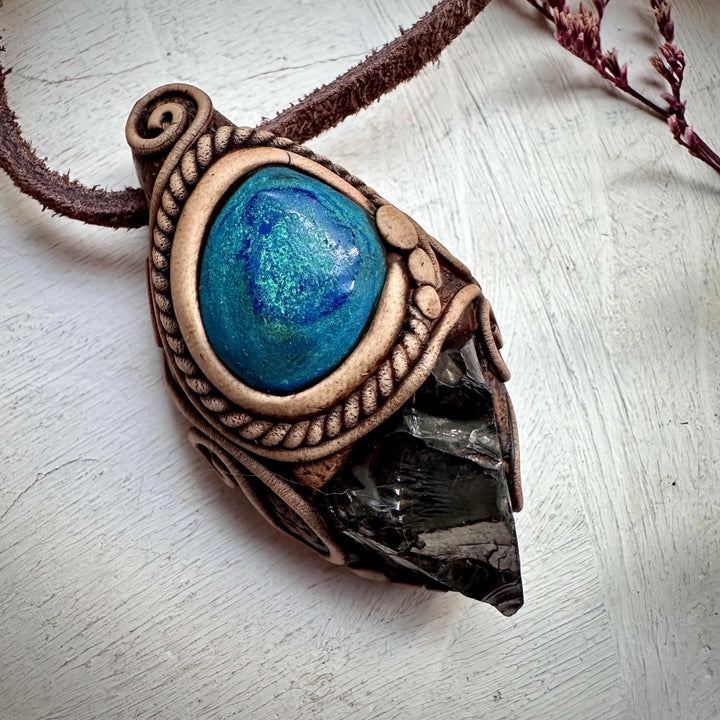 Shungite and Azurite Malachite Pendant Necklace - FairyGardenGlow