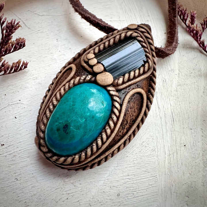 Atacama Opal and Green Tourmaline Pendant Necklace - FairyGardenGlow