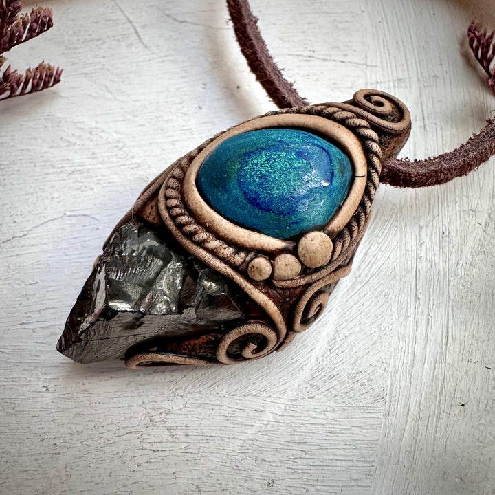 Shungite and Azurite Malachite Pendant Necklace - FairyGardenGlow