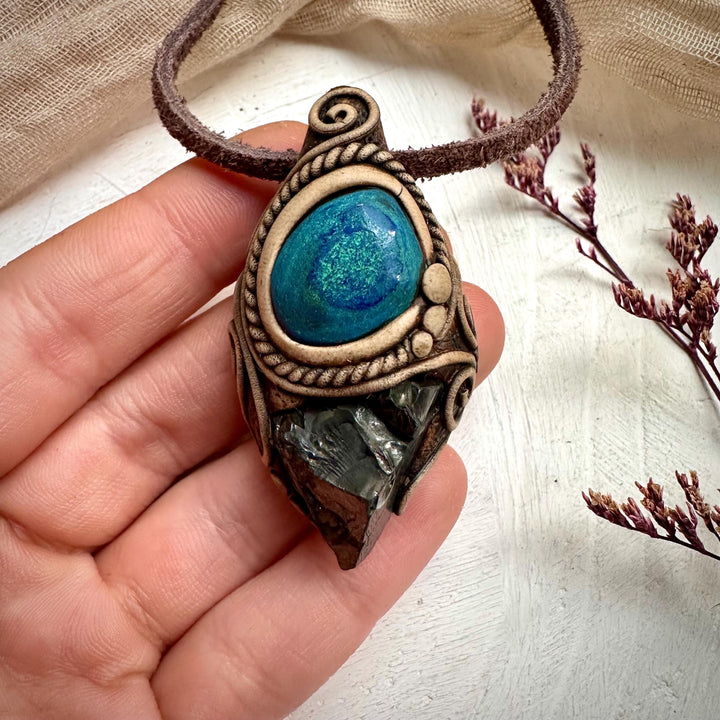Shungite and Azurite Malachite Pendant Necklace - FairyGardenGlow