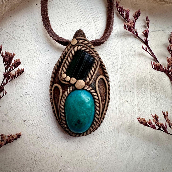 Atacama Opal and Green Tourmaline Pendant Necklace - FairyGardenGlow
